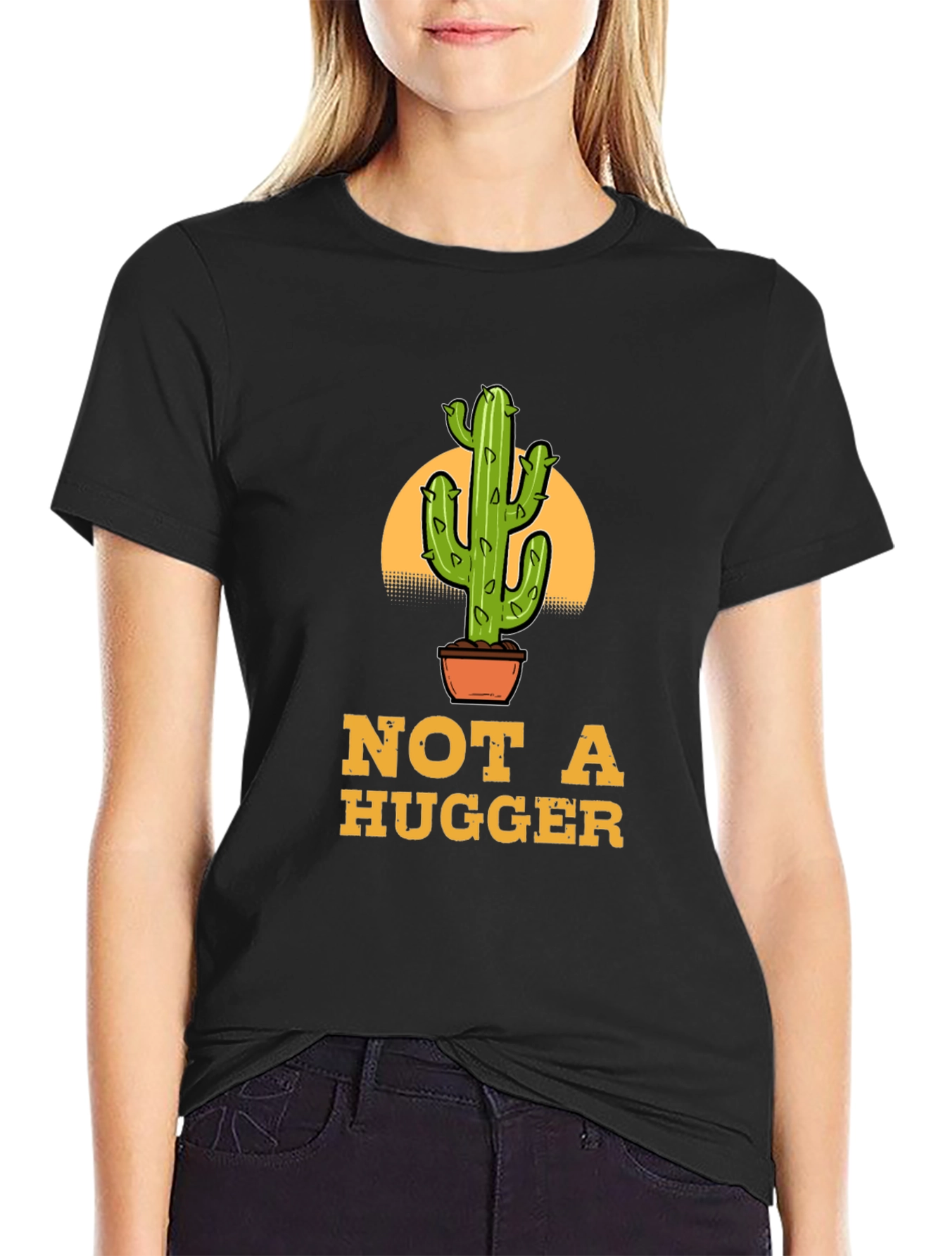 Not A Hugger Cactus Graphic T-Shirt