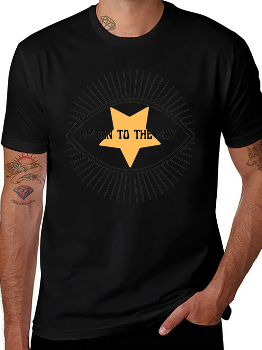 Listen To The Sky Graphic Tee - Black Cotton T-Shirt