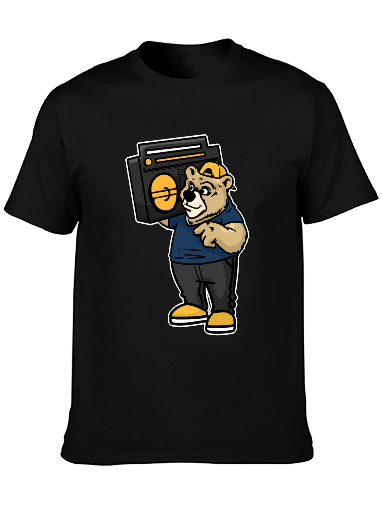 Bear Holding Boombox Graphic Tee - Black