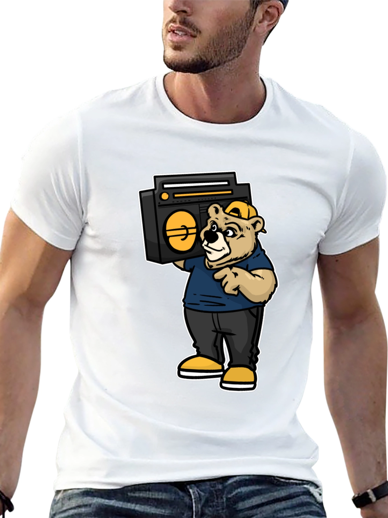 Bear Holding Boombox Graphic Tee - Black