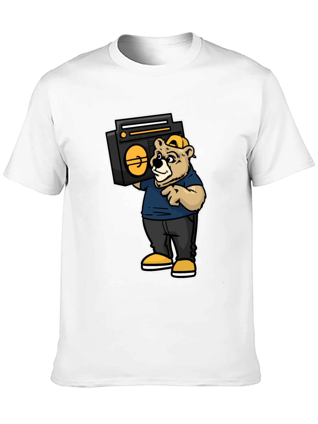 Bear Holding Boombox Graphic Tee - Black