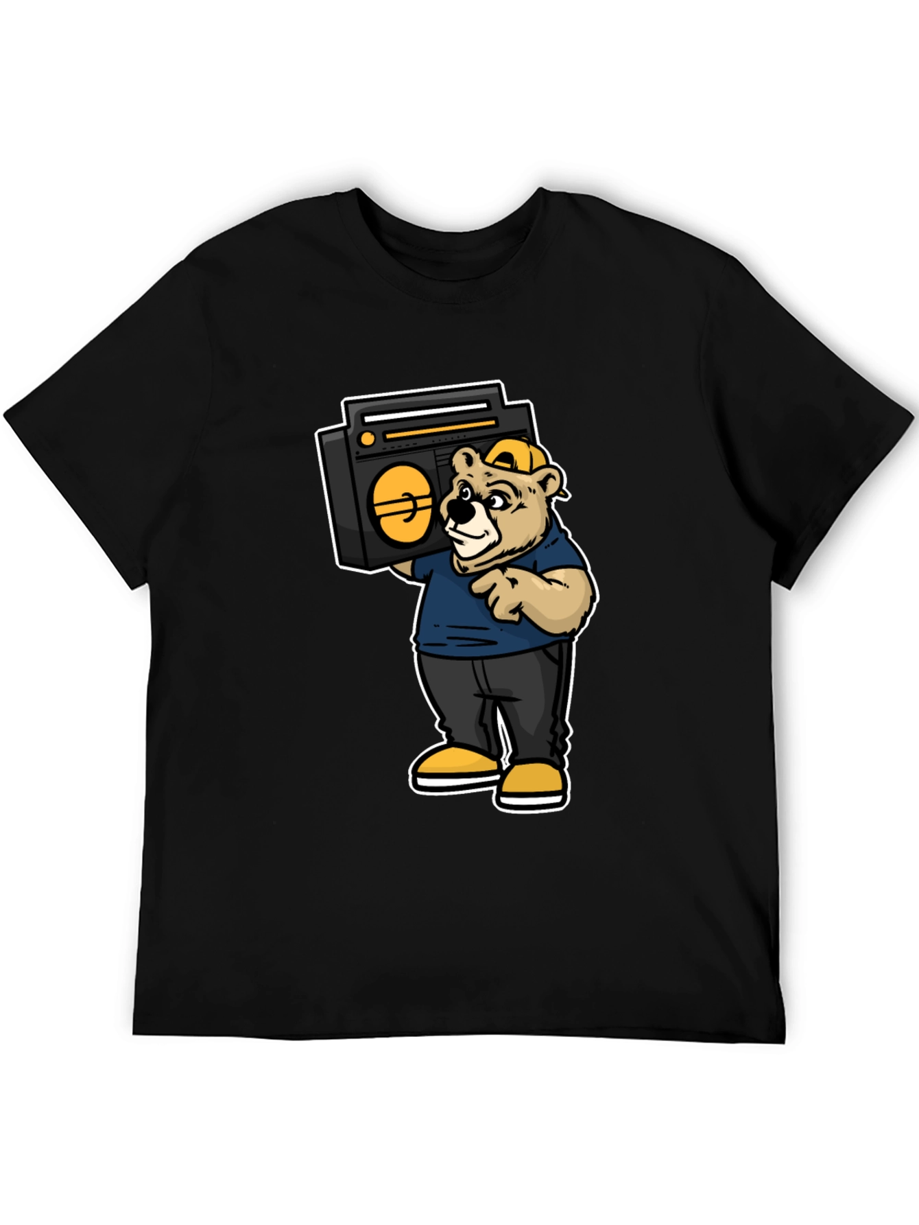 Bear Holding Boombox Graphic Tee - Black