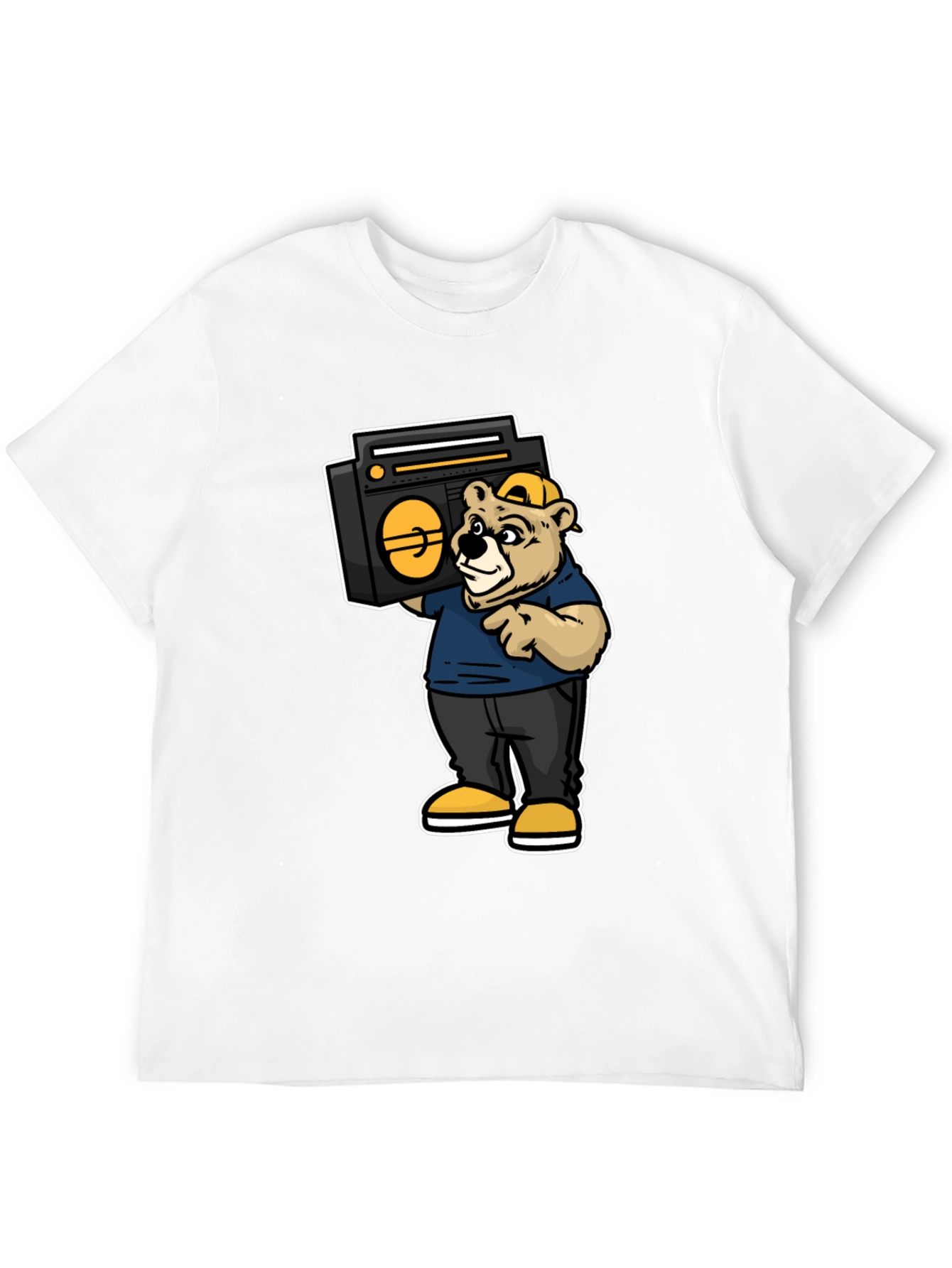 Bear Holding Boombox Graphic Tee - Black