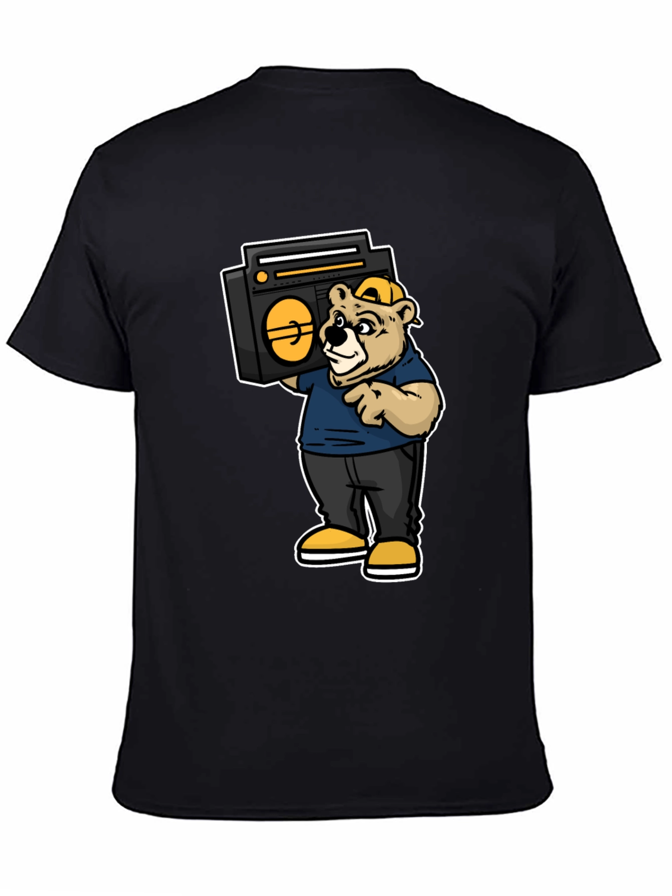 Bear Holding Boombox Graphic Tee - Black
