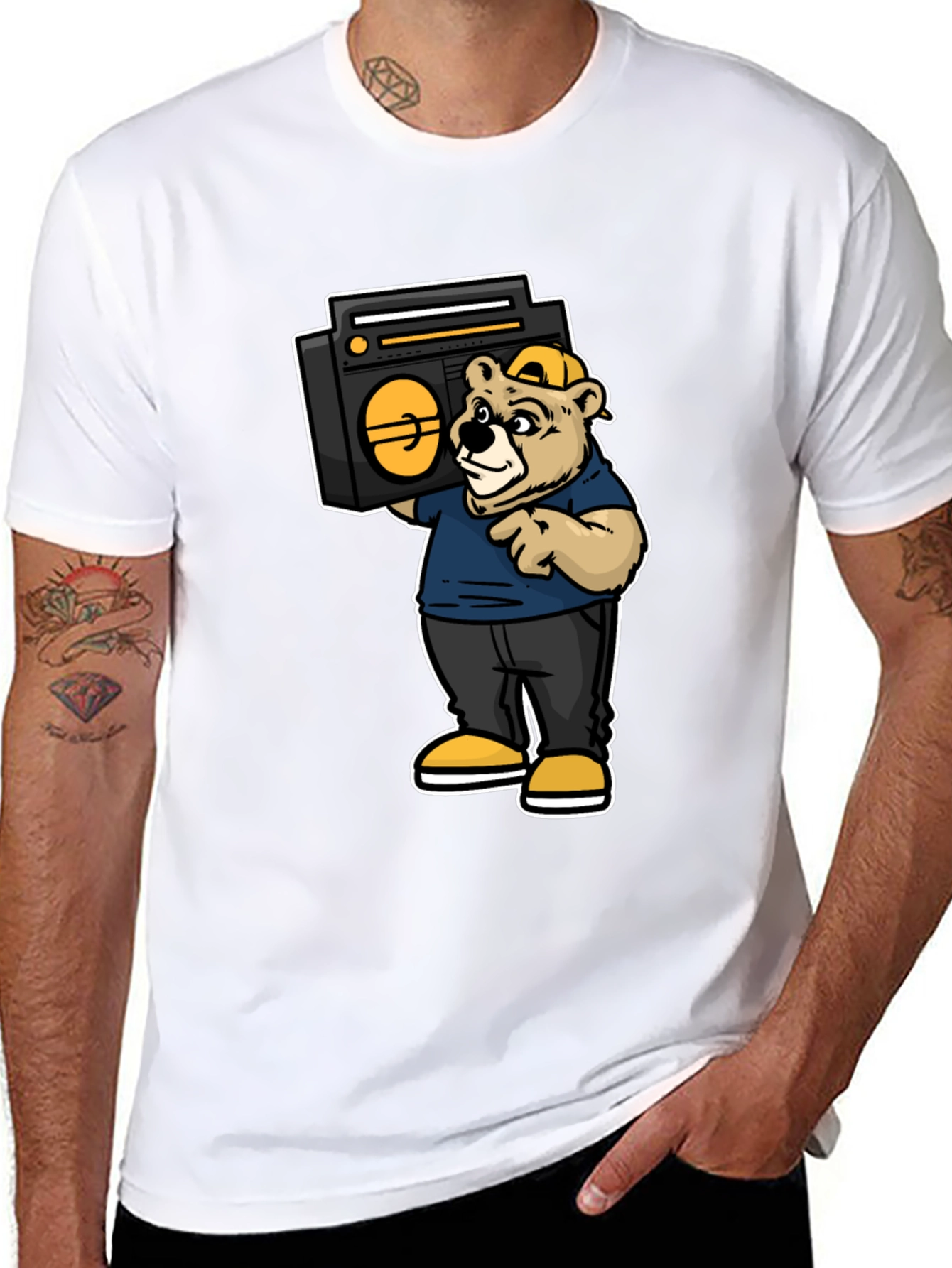 Bear Holding Boombox Graphic Tee - Black