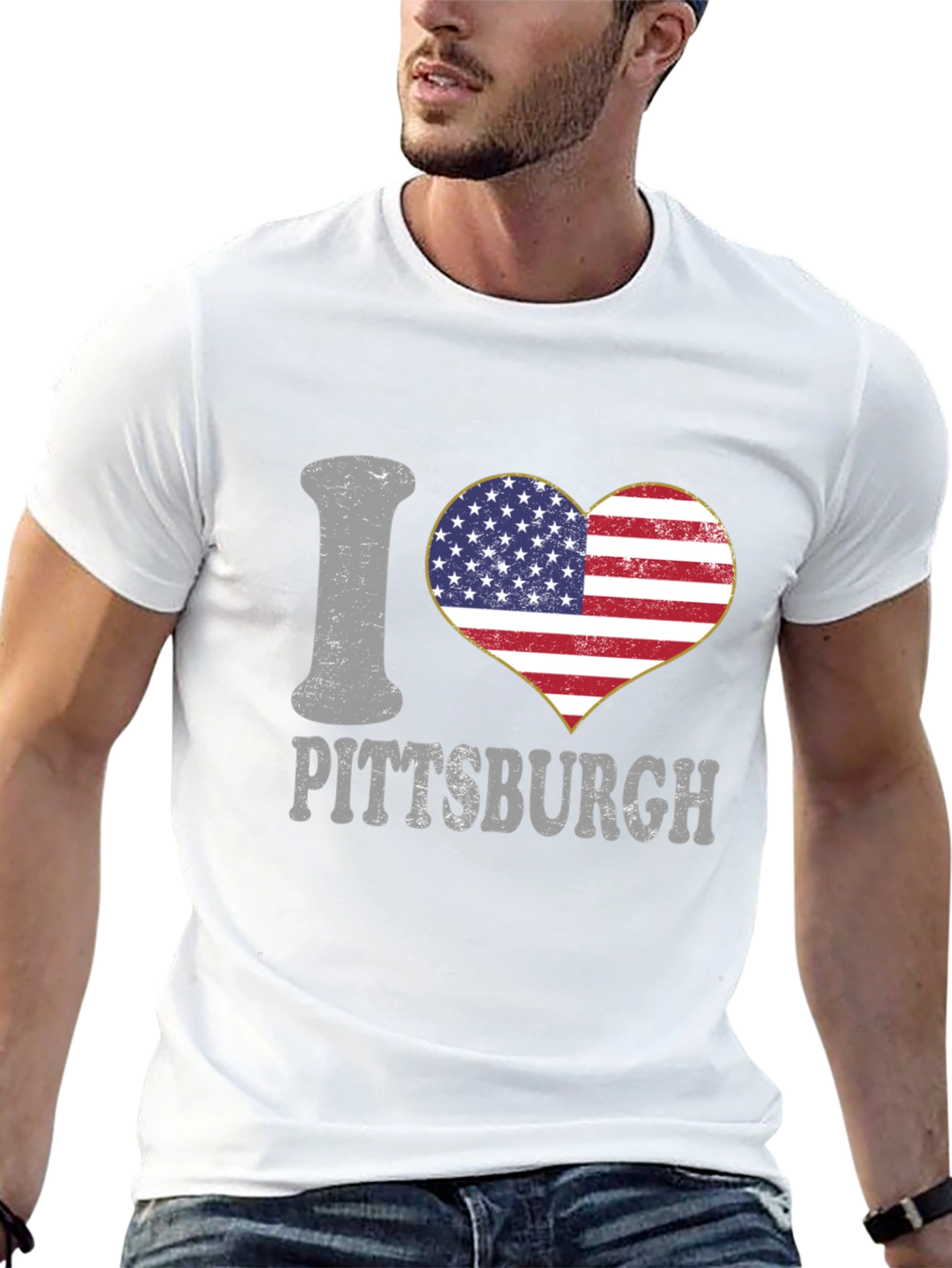 I Heart Pittsburgh USA Flag Graphic T-Shirt