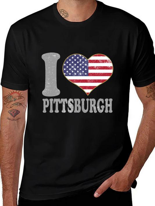 I Heart Pittsburgh USA Flag Graphic T-Shirt